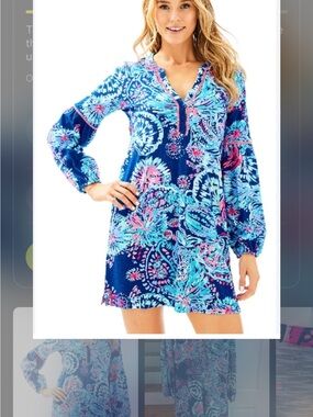 Lilly Pulitzer Joy Tunic Dress Deep Indigo Gypsea Girl Pink Tassels Size Medium